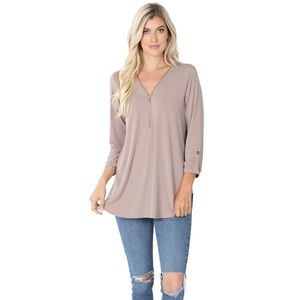 Ash Mocha Zipper Front Top